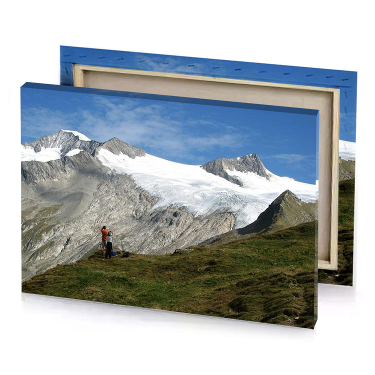 a man standing on grassy hill with mountain in the manatee canvas