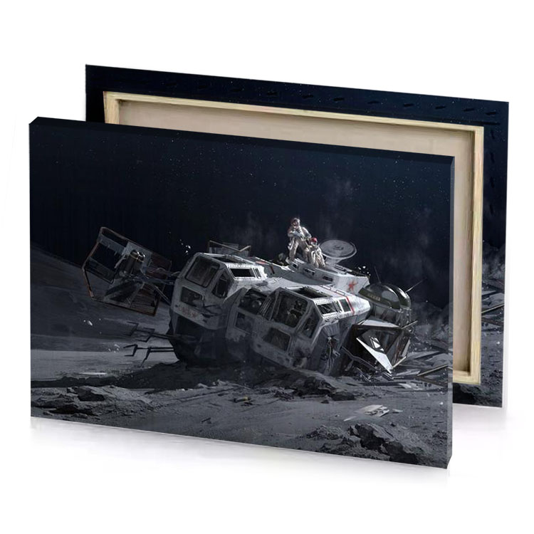 a man standing on the moon with telescope taupe canvas