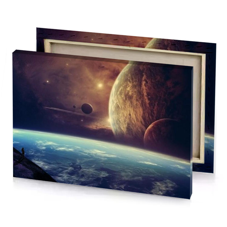 a man standing on top of mountain looking at planets bittersweet shimmer canvas