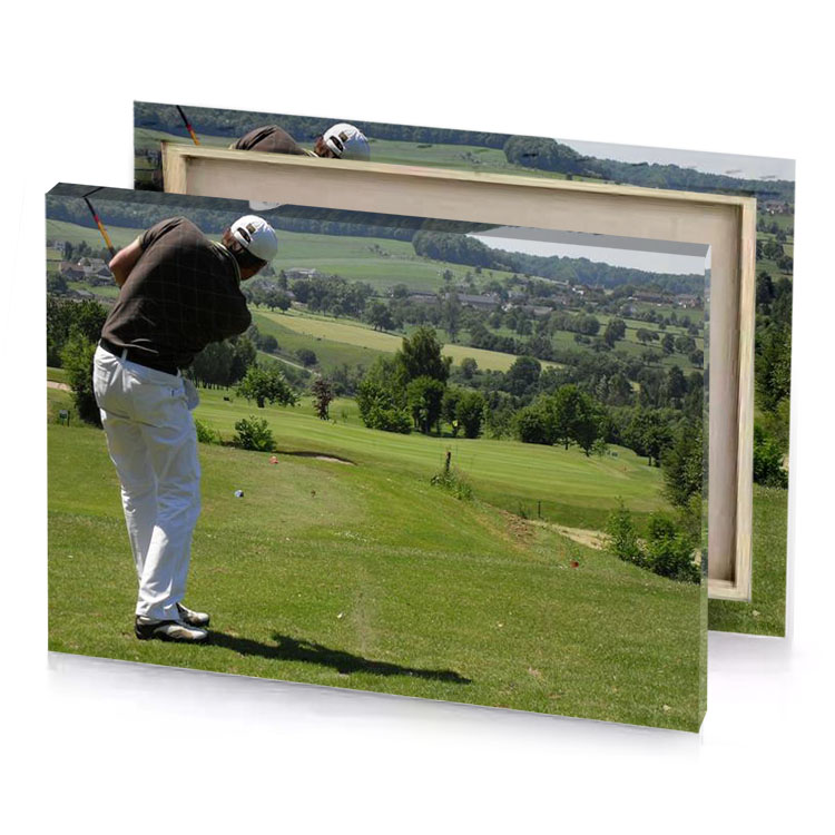 a man swinging golf club on course olive drab canvas