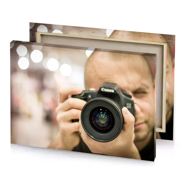 a man taking picture with camera linen canvas