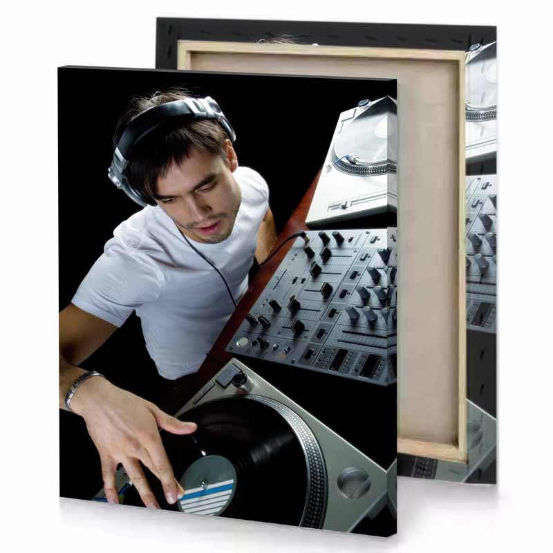 a man wearing headphones smoky black canvas