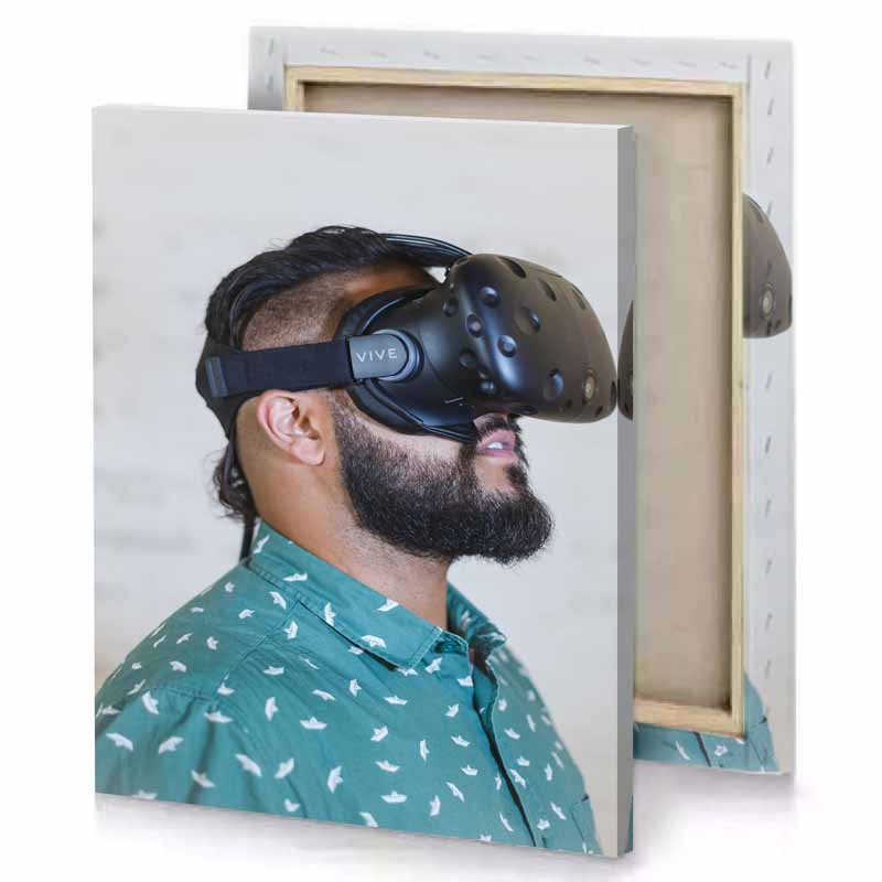 a man wearing virtual reality headset taupe canvas