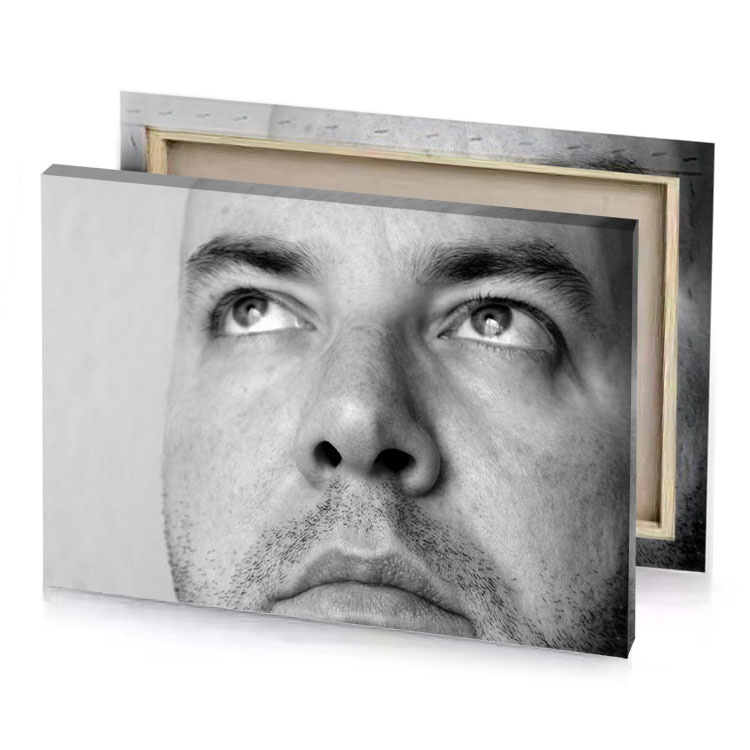 a man with beard and black white photo silver canvas