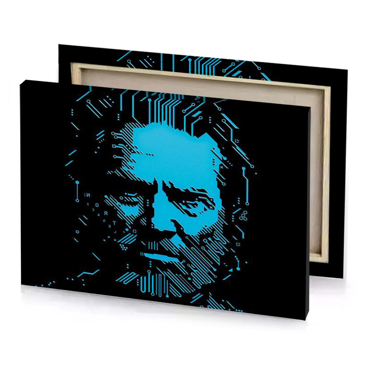 a man with beard and circuit in the background black canvas