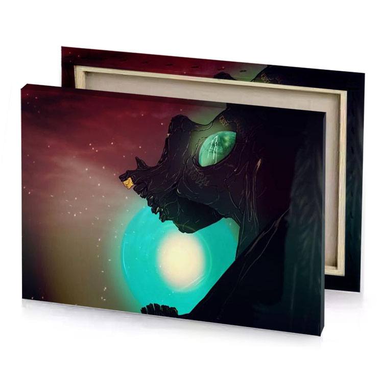 a man with glowing orb in his hand medium turquoise canvas