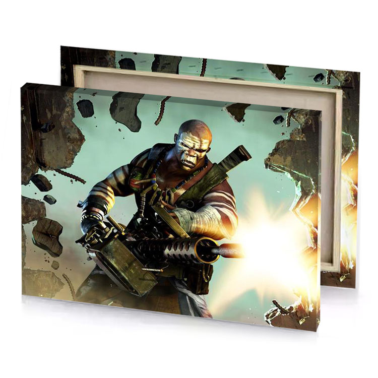 a man with gun in his hand celadon canvas