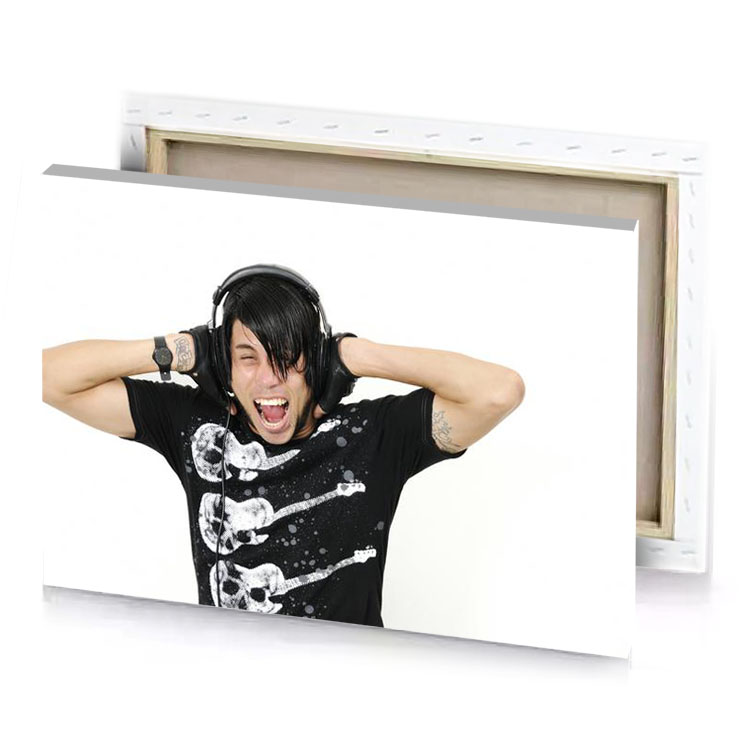 a man with headphones on his head white canvas
