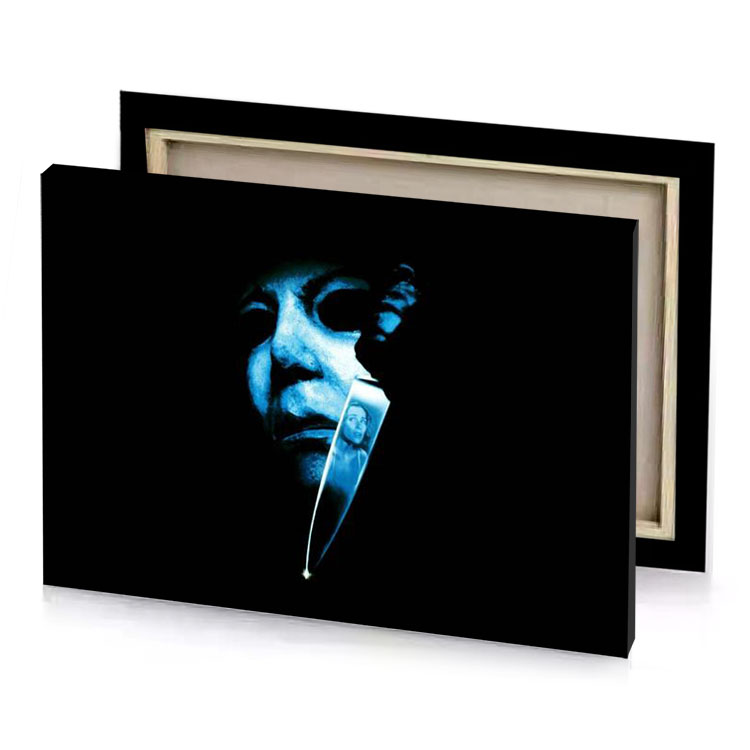 a man with knife in his mouth maximum blue canvas