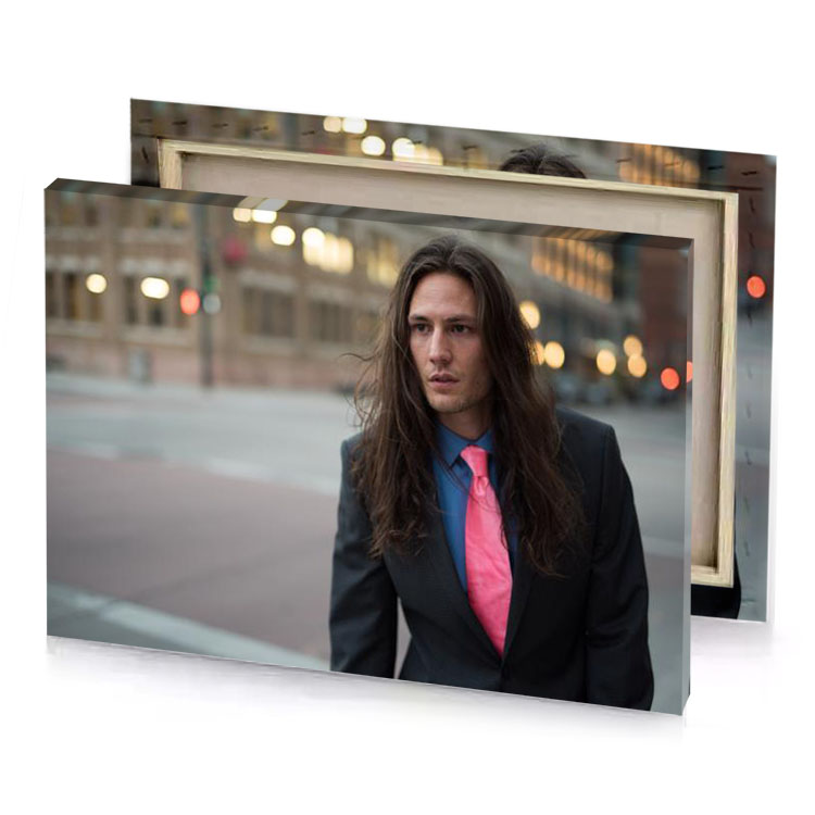 a man with long hair smoky black canvas