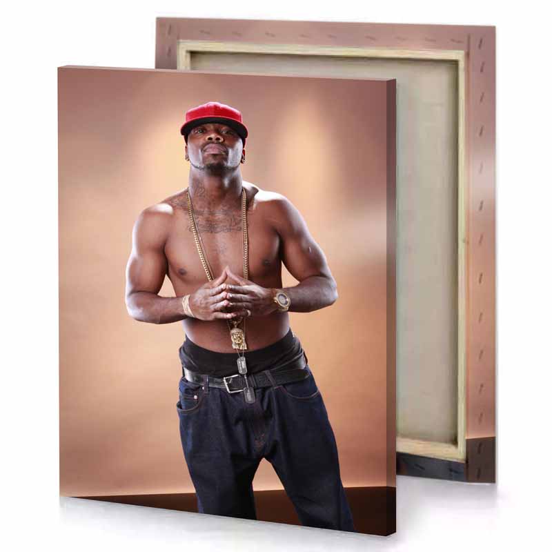 a man with red hat and chain around his neck smoky black canvas