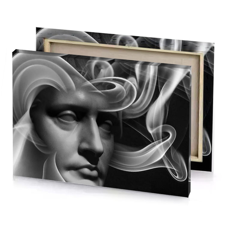 a man with smoke coming out of his face smoky black canvas