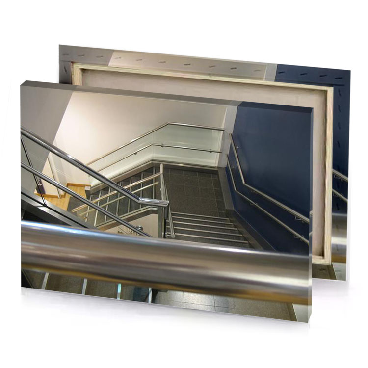a metal handrail dark olive green canvas