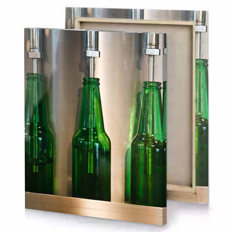 a metal shelf with three green bottles on it hunter canvas