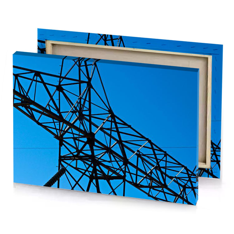 a metal structure with wires and denim blue canvas