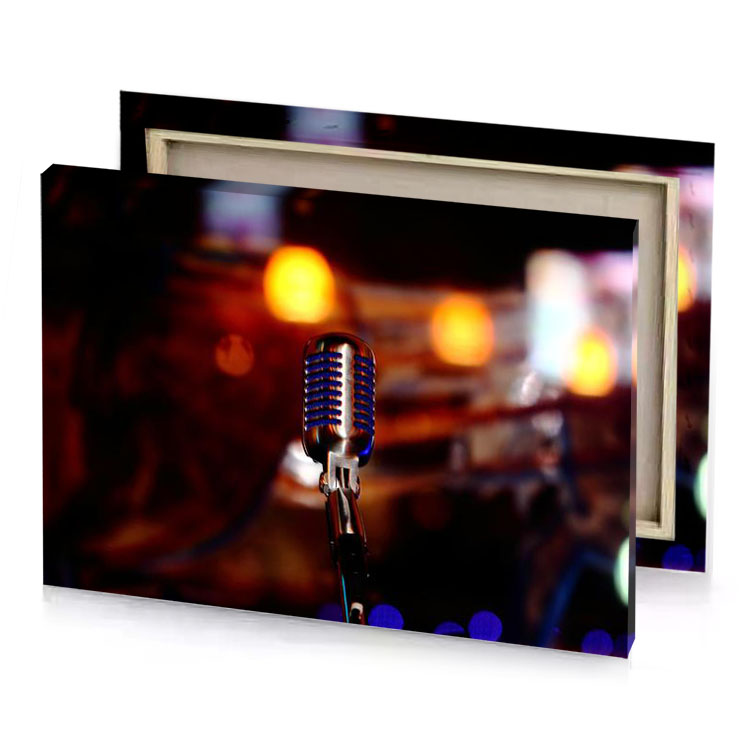 a microphone with blurry background firebrick canvas