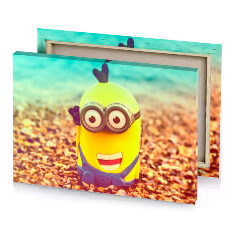 a minion with glasses and bow tie on the beach medium aquamarine canvas
