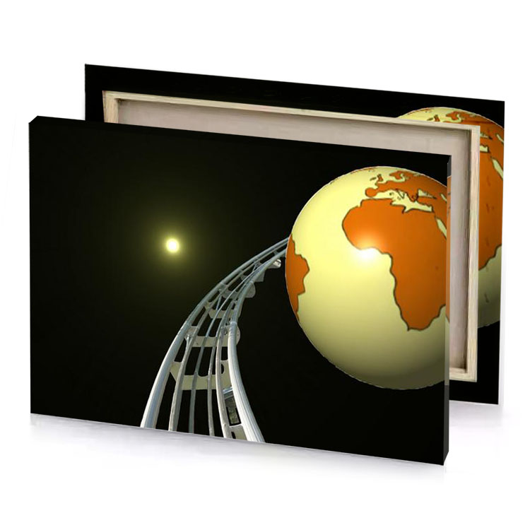 a model of the earth with spiral staircase khaki canvas