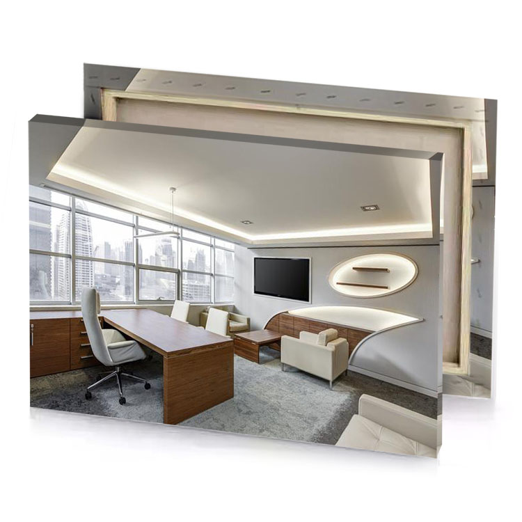 a modern office with large desk and chairs silver canvas
