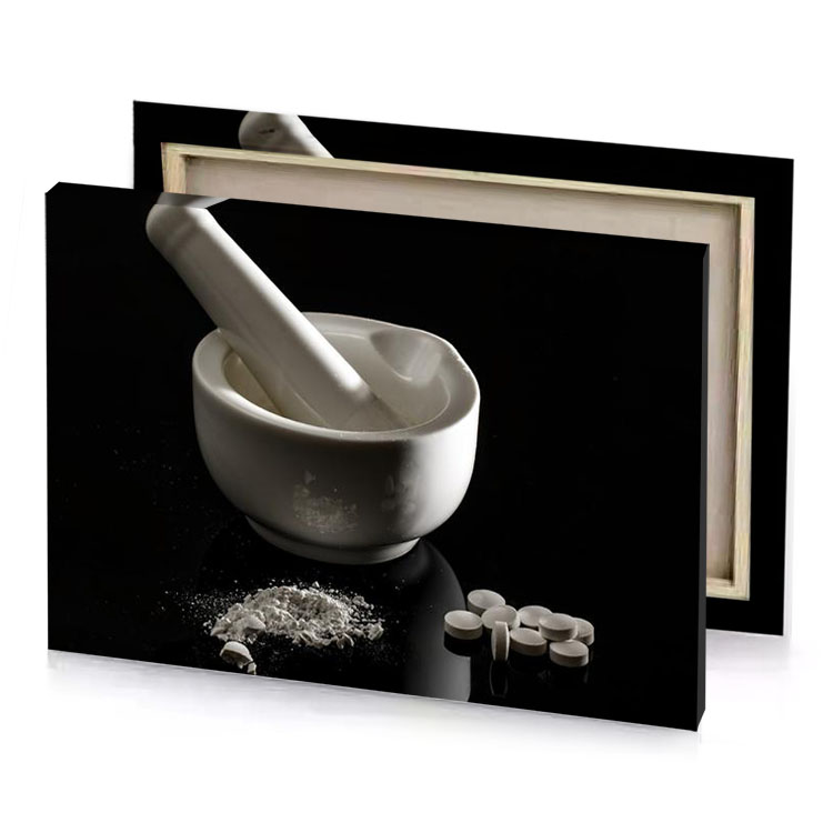 a mortar and on black surface bistre canvas