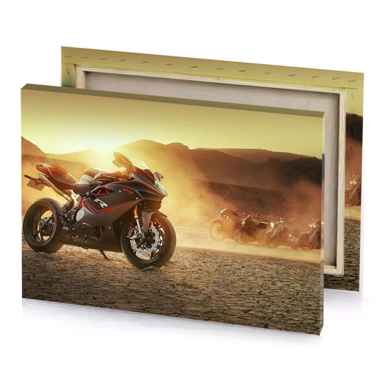 a motorcycle is parked in the desert burlywood canvas