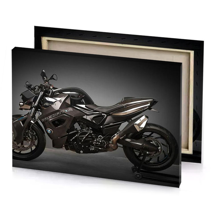 a motorcycle is shown in dark room dim gray canvas