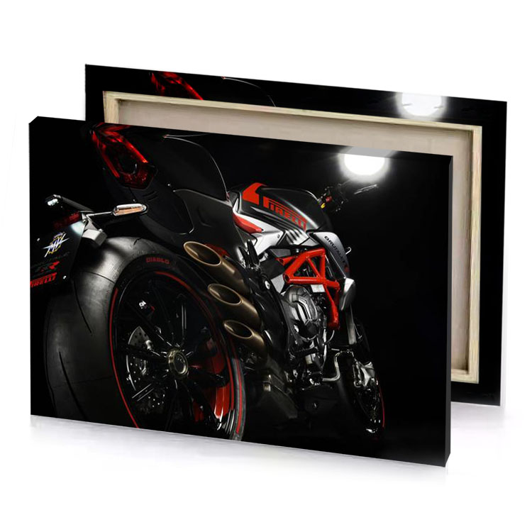 a motorcycle is shown in dark room garnet canvas