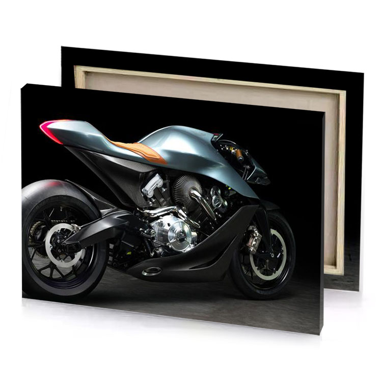 a motorcycle is shown in dark room smoky black canvas