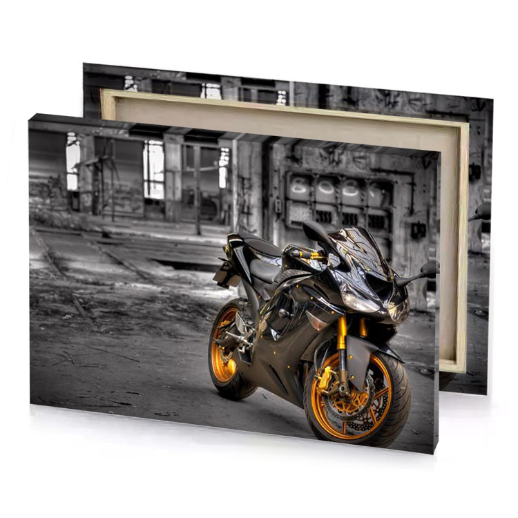 a motorcycle parked in garage with lot of rust dim gray canvas