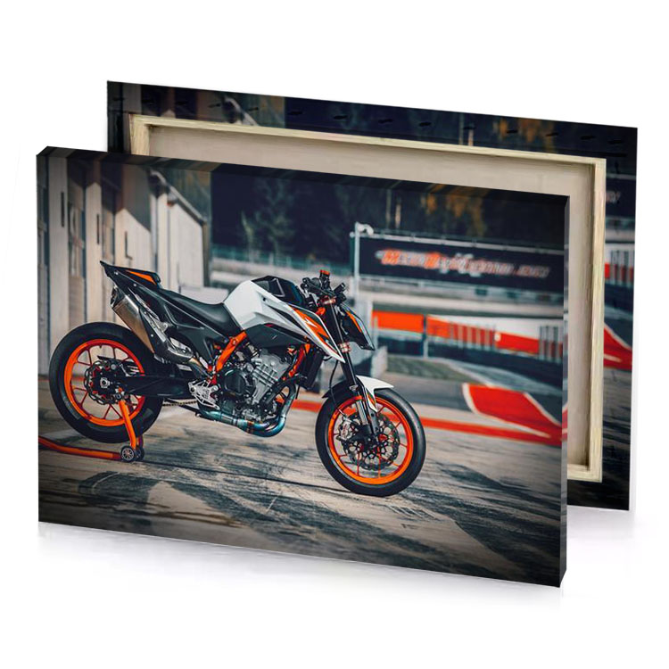 a motorcycle parked in parking with sign manatee canvas