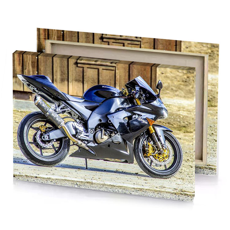 a motorcycle parked on gravel road light steel blue canvas