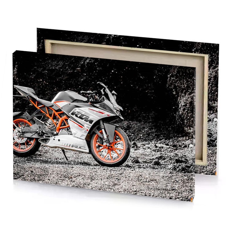 a motorcycle parked on rocky road near rock silver canvas