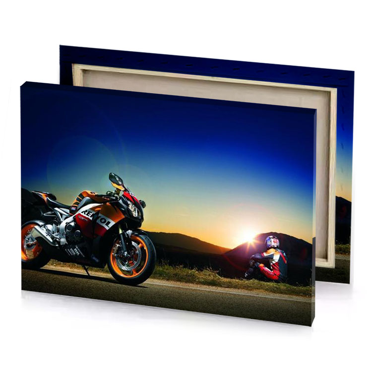 a motorcycle parked on the side of road burlywood canvas