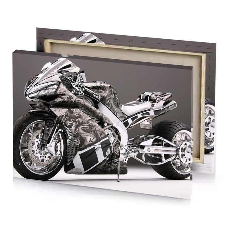 a motorcycle with white and black design on it manatee canvas
