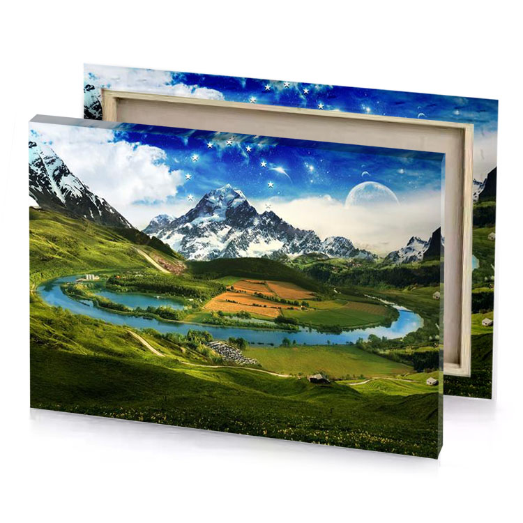 a mountain landscape with lake and mountains sienna canvas