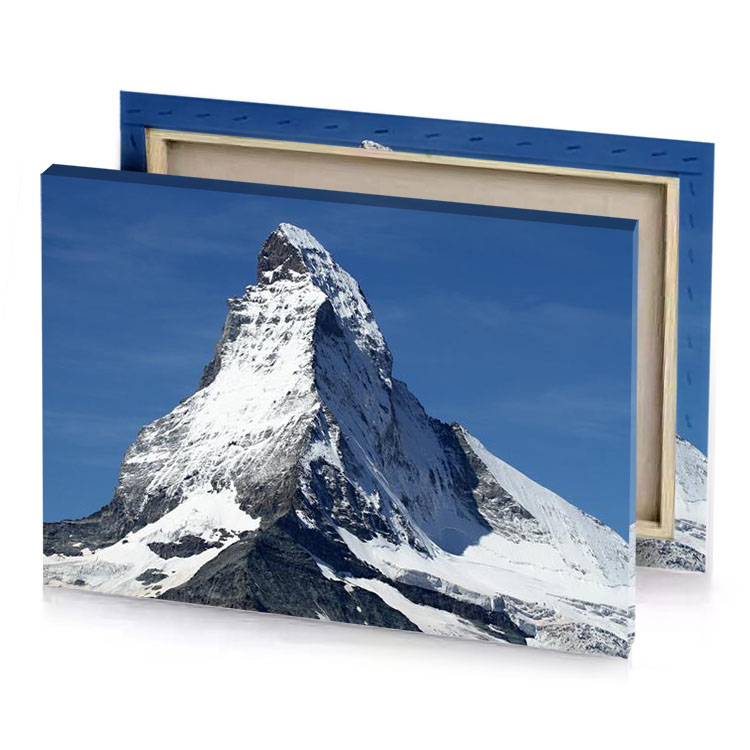 a mountain peak with snow covered dark slate blue canvas