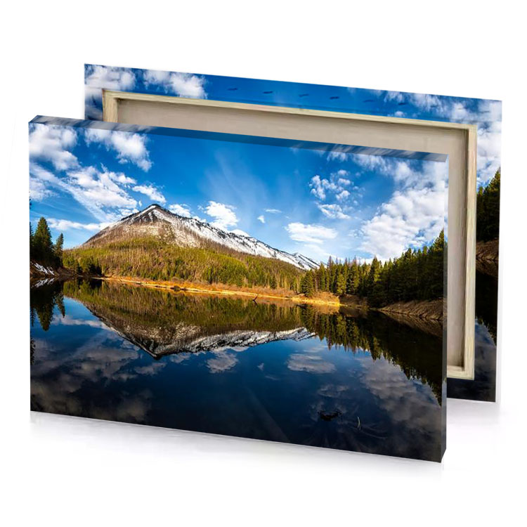 a mountain reflected in lake with trees sepia canvas