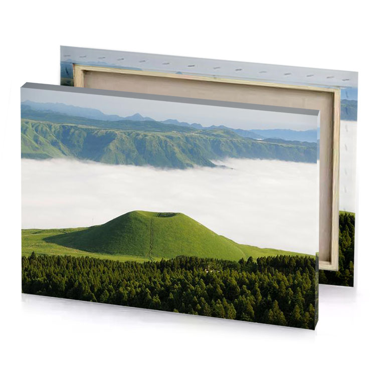 a mountain with large green hill in the middle dark olive canvas