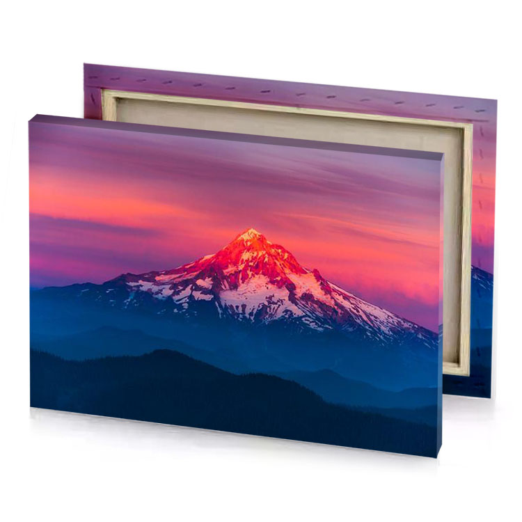a mountain with red sky and pink crimson canvas