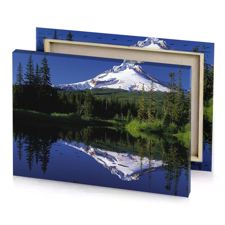 a mountain with reflection of lake smoky black canvas