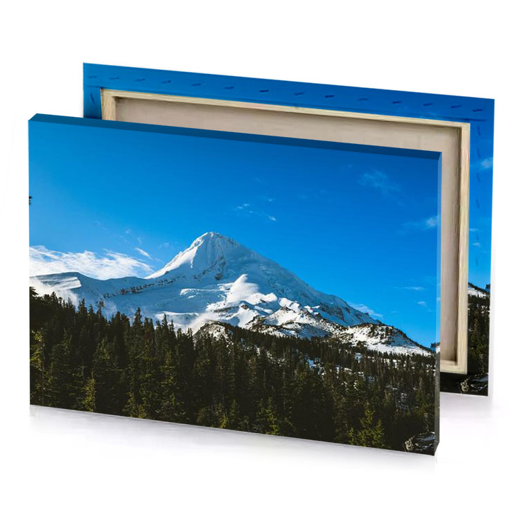 a mountain with snow covered peak in the background steel blue canvas