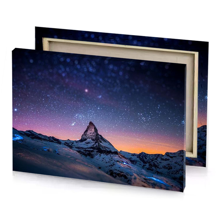 a mountain with star filled sky dark slate blue canvas