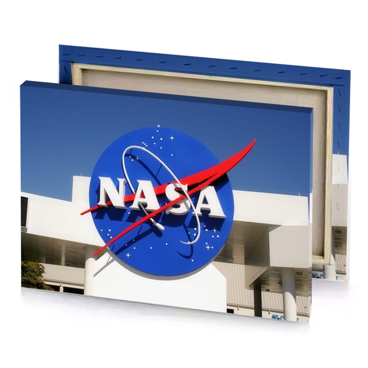 a nasa sign with red and blue star cerulean canvas