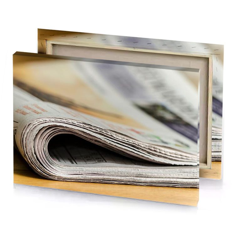 a newspaper with bunch of newspapers on it tan canvas