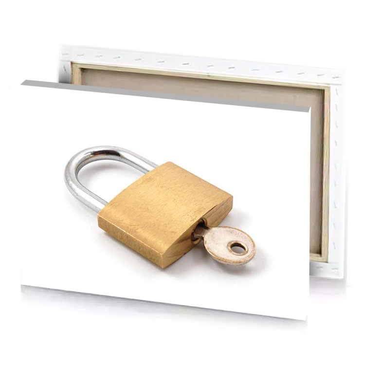 a padlock with key on it burlywood canvas