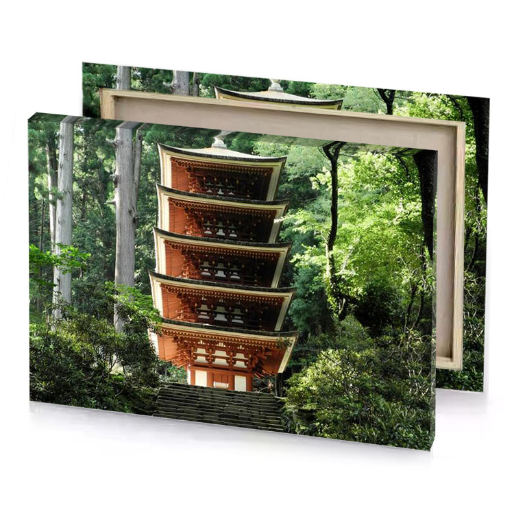 a pagoda in the middle of forest sepia canvas
