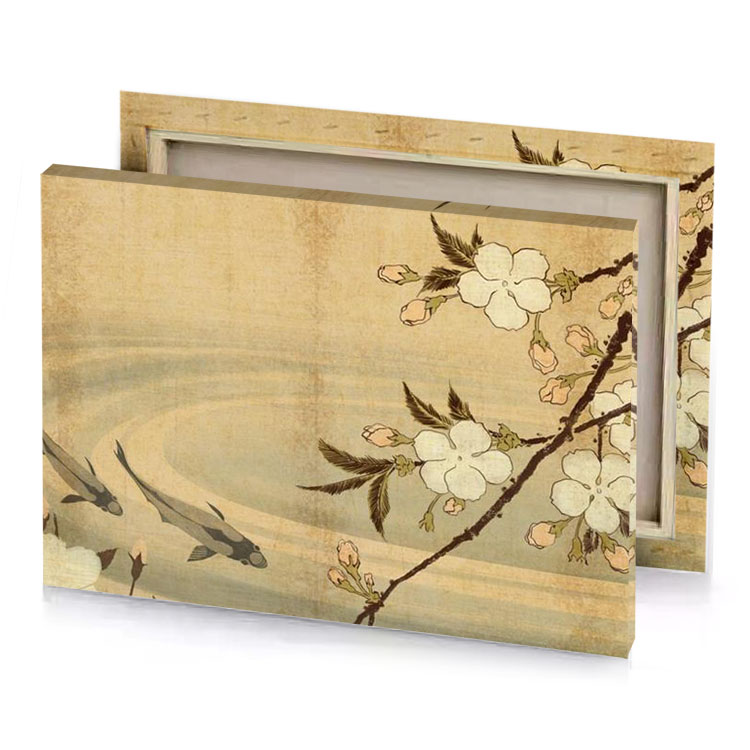 a painting of birds flying over pond tan canvas