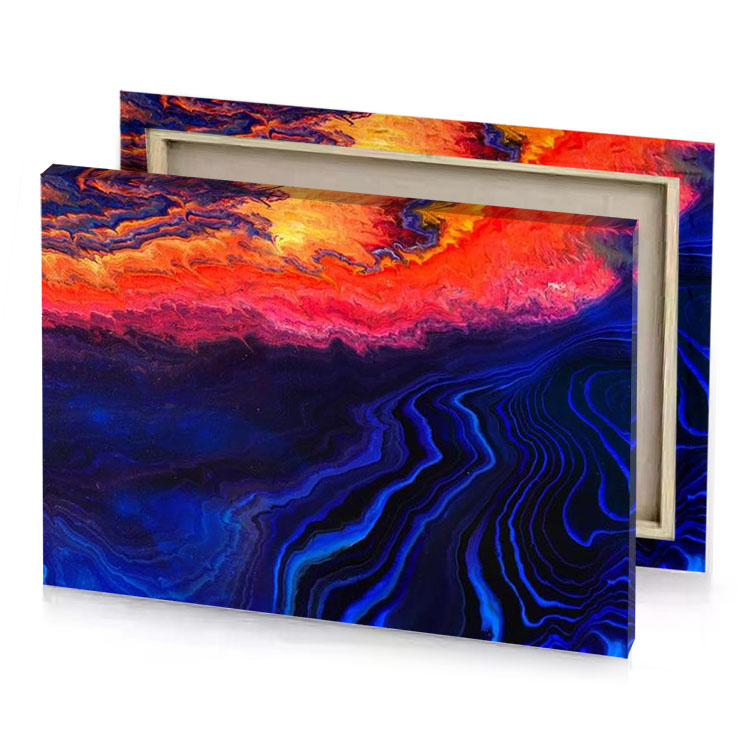 a painting of blue and orange swirl smoky black canvas