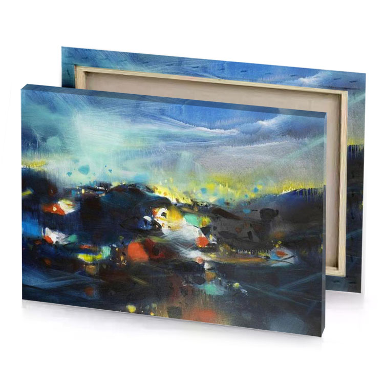 a painting of blue and yellow sky light steel canvas