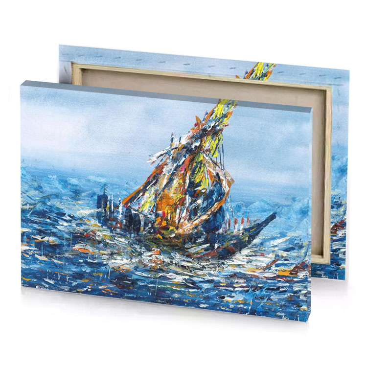 a painting of boat in the ocean charcoal canvas